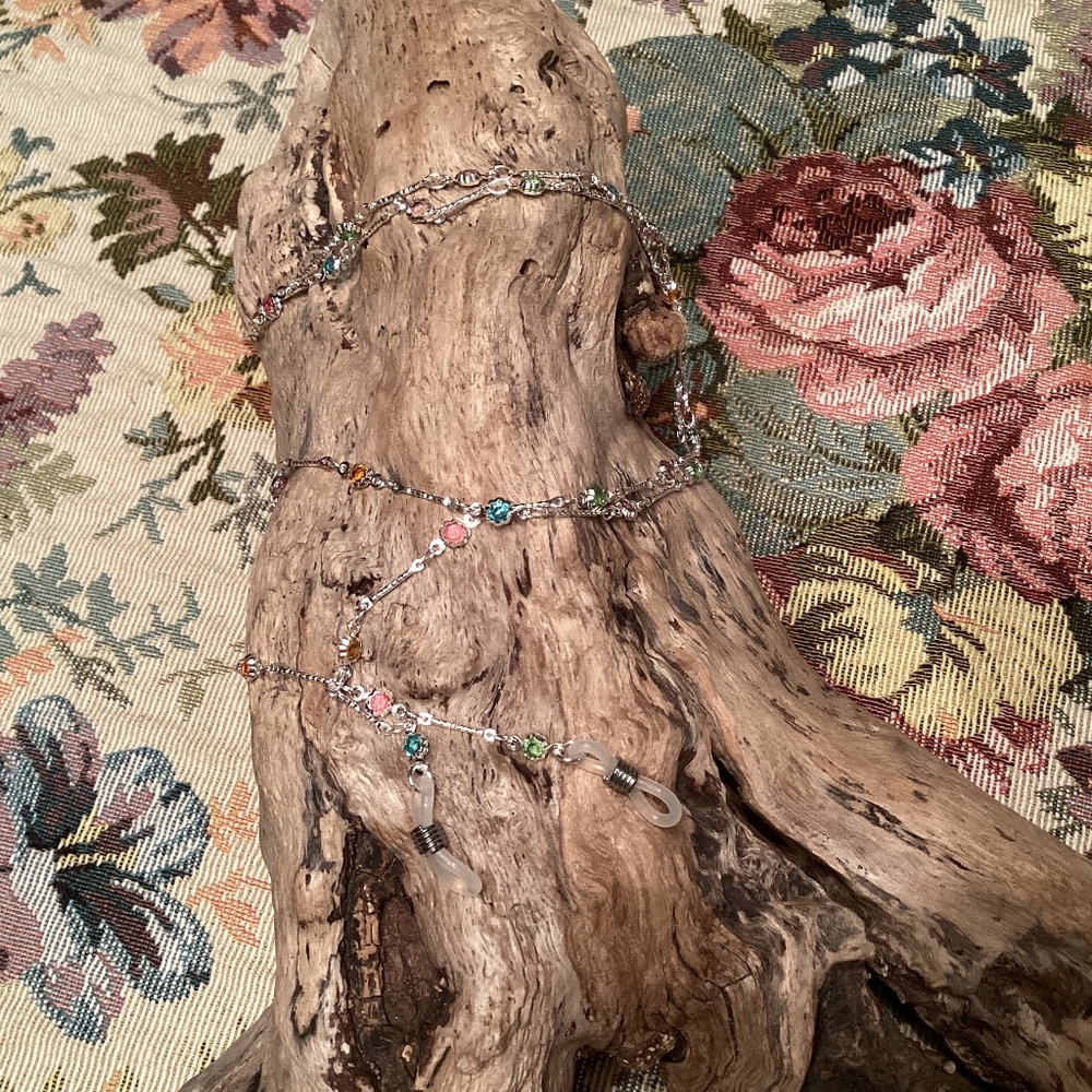 Multicolored Crystal Silver Eyeglass Chain Lanyard 30”